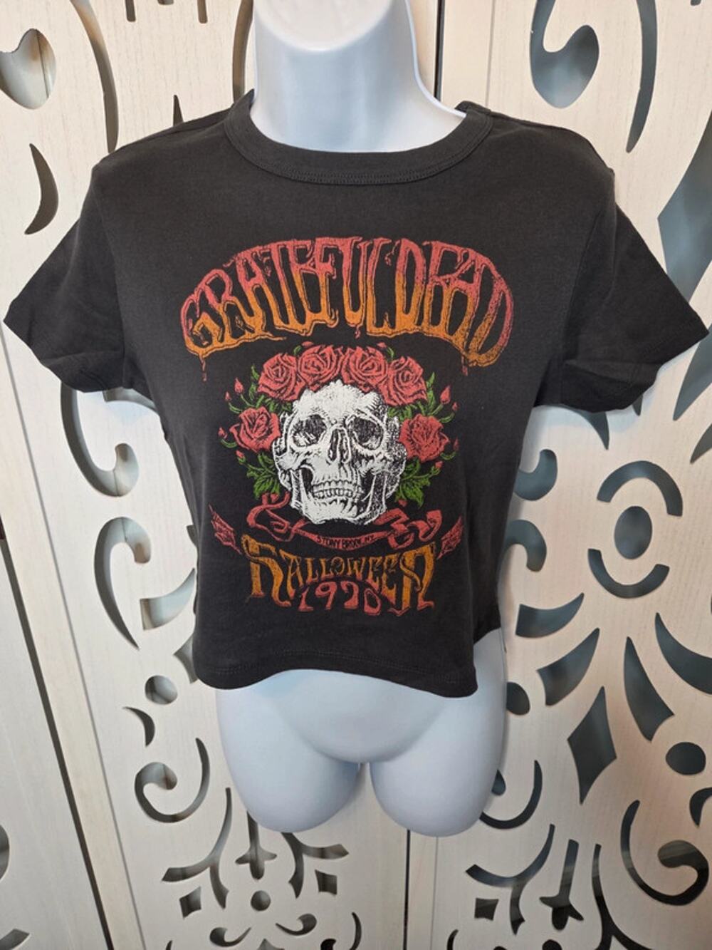 Grateful Dead Cropped Graphic Tee Skull Roses Halloween 1998 NWT XSmall